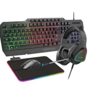 Vertux Rainbow Backlit Wired Gaming Keyboard & Mouse Combo RGB Foldable Gaming Mouse Pad Pro Gaming Over Ear Headset