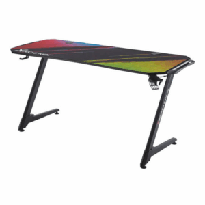 X Rocker Jaguar RGB Neo Motion Gaming Desk and Workstation, Neo Motion RGB Technology, Sound Reactive LED Lights, with Carbon Finish, Full Cover Mousepad, Cable Mgt, Grey | 0516801
