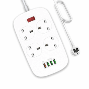 Gennext 18W 4 Way Power Extension Cord, 4 USB Fast Charging Ports, 4 UK Plugs Power Strip with 2-Meter Cable Surge Protector QC3.0, White