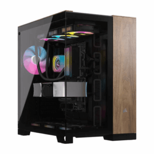 Corsair 6500X Mid-Tower Dual Chamber PC Case, Panoramic Tempered Glass, Support Up to 10x 120mm Fans, Up to 360mm Radiator, Reverse Connection Motherboard Compatible, Black/Walnut Wood | CC-9011282-WW