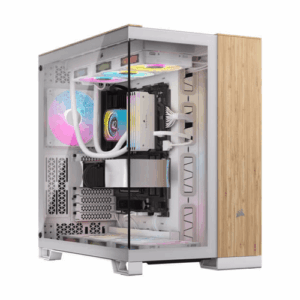 Corsair 6500X Mid-Tower Computer Case, Up to 360mm Radiator & 10x Fan Support, Tempered Glass, Dual Chamber, Modern Front Panel I/O, Wide Cooling Flexibility, White / BambooWood | CC-9011284-WW