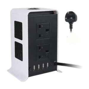 Generic Tower Power Strips Surge Protector Extension Leads 2M/9.8ft Overload Protection with 8 Way Outlets, White