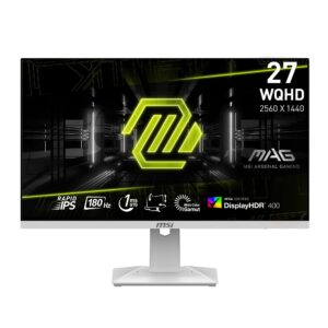 MSI MAG274QRFW 27-inch 2560 x 1440 (QHD) Computer Monitor, 180Hz, Adaptive-Synch, HDMI, DisplayPort, VESA Mountable, Tilt, Height Adjustable, Speaker, 1ms, Black