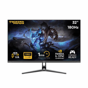 Twisted Minds TM32FHD180VA Flat Gaming Monitor, 32" FHD VA Display, 180Hz Refresh Rate, 1ms Response Time, Aspect Ratio 16 9, Contrast Ratio 3000 1, HDMI & PD Ports, Black | TM32FHD180VA