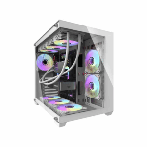 DarkFlash C285P ATX Tempered Glass Side Panel Gaming PC Case, 360mm Radiator & 9x 12cm Fan Support, 8mm SPCC & Tempered Glass Material Dual Side Glass Panel, White | C285P-W