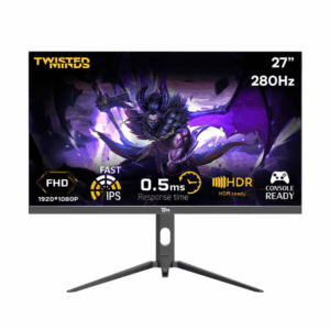 Twisted Minds TM27FHD280IPS Supreme Series Gaming Monitor, 27" FHD IPS Display, 280Hz Refresh Rate, 0.5ms Response Time, Adjustable Stand, 16.7M Colors, HDR Ready, Black | TM27FHD280IPS