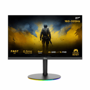 Twistedminds Dual Switch Gaming Monitor 27" Inch UHD/FHD 160Hz/320Hz IPS Display, 0.5ms Response Time, HDMI, HDR10, G-Sync, FreeSync, Tilt, Swivel, Supports PS5, RGB Base, Speakers, Black | TMDX27B
