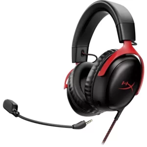 HyperX Cloud III Wired Gaming Headset, For PC / PS5 / PS4 / Xbox Series, Angled 53mm Drivers, Noise Cancelling, With LED Mic Mute Indicator, 10Hz-21kHz Frequency Response, Black/Red | 727A9AA