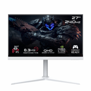 GAMEON Arctic Pro Series Gaming Monitor, 27" Fast IPS Display, QHD Resolution, 240Hz Refresh Rate, 0.3ms Response Time, AMD FreeySync & NVIDIA G-Sync Technology, White | GOA27QHD240IPS