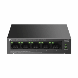 TP-LINK LS105LP 5-Port 10/100Mbps Desktop Switch with 4-Port PoE, 41 W PoE Budget, Up to 250 m PoE Transmission, Silent Operation, Black | LS105LP