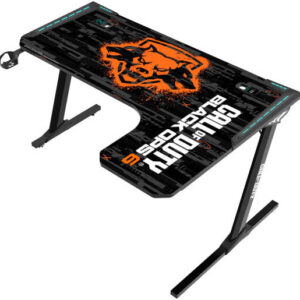 GAMEON Call Of Duty BLKOPS6-RAPTOR-R RGB Flowing Light Gaming Desk With Full Table Mouse pad, Wireless Charger, USB Splitter, Headphone Hook, Cup Holder, Black | BLKOPS6-RAPTOR-R