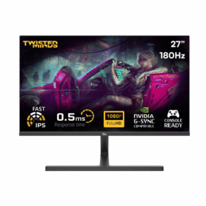 Twisted Minds TM27FHD180IPS Blaze Series Gaming Monitor, 27" FHD IPS Display, 180Hz Refresh Rate, 0.5ms Response Time, NVIDIA G-Sync Compatible, 16.7M Colors, Black | TM27FHD180IPS