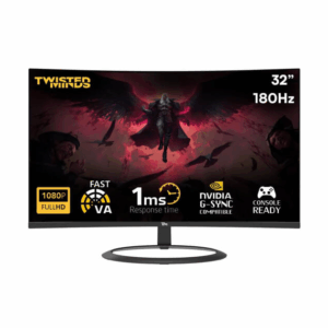 Twisted Minds TM32CFHD180VA Curved Gaming Monitor, 32" FHD VA Display, 180Hz Refresh Rate, 1ms (GtG) Response Time, R1500 Curvature, Aspect Ratio 16 9, HDMI & DP Ports, Black | TM32CFHD180VA